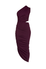 gathered one shoulder cut out dress