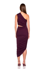 gathered one shoulder cut out dress