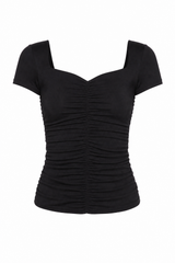 sweetheart short sleeve gathered top