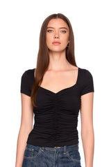 sweetheart short sleeve gathered top