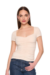 sweetheart short sleeve gathered top