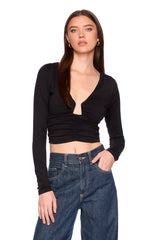 angle wire gathered long sleeve top