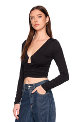 angle wire gathered long sleeve top