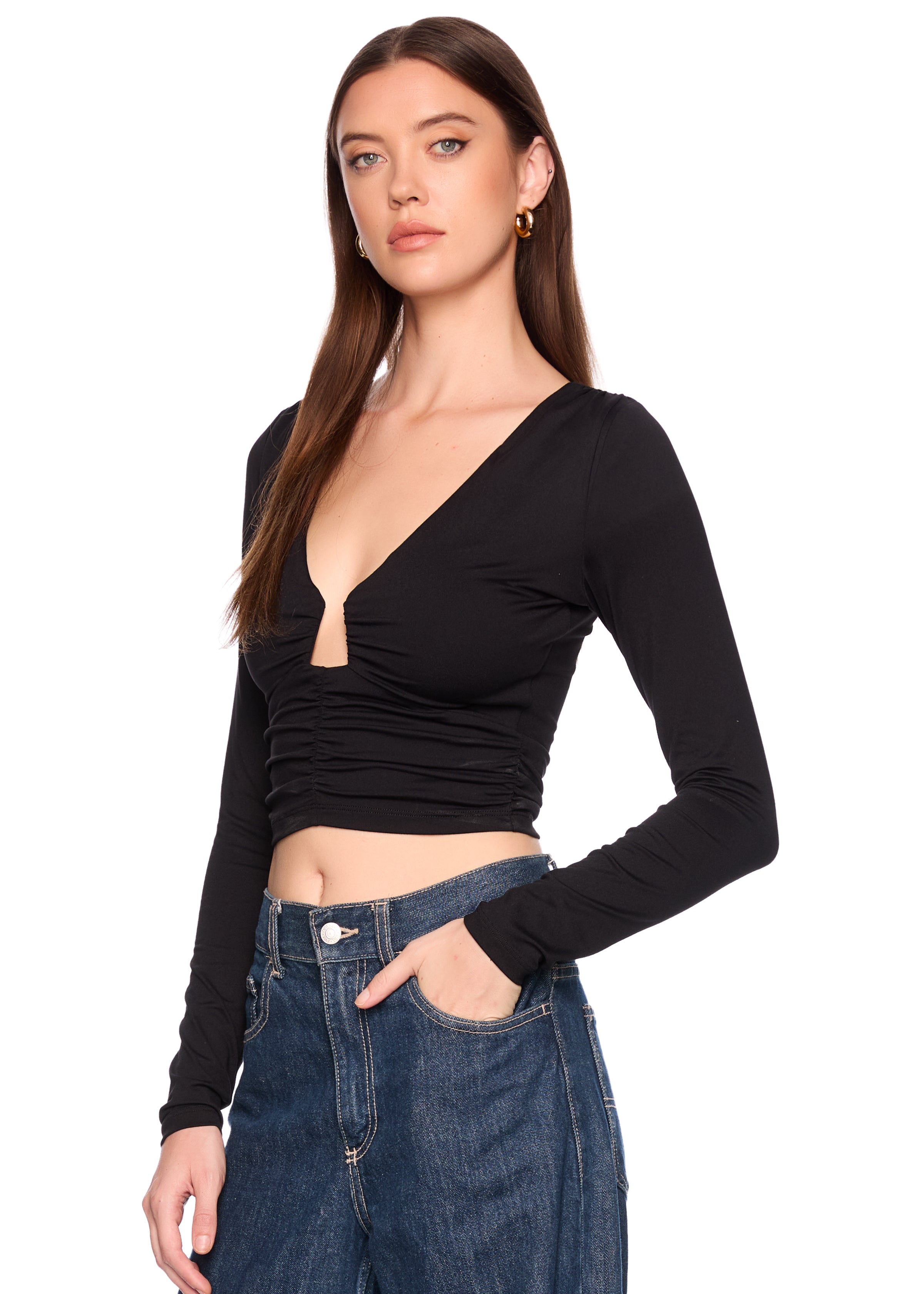 angle wire gathered long sleeve top