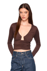 angle wire gathered long sleeve top