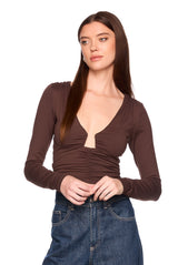 angle wire gathered long sleeve top