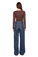 angle wire gathered long sleeve top