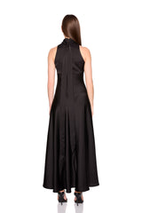satin mock neck with long tie dress