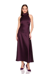 satin mock neck with long tie dress