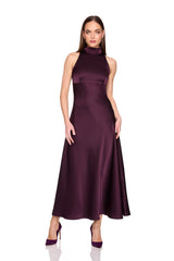 satin mock neck with long tie dress