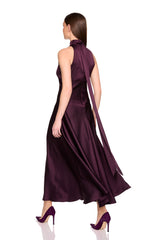 satin mock neck with long tie dress