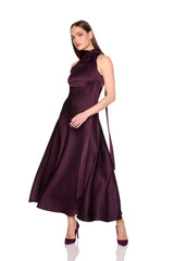 satin mock neck with long tie dress