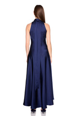 satin mock neck with long tie dress