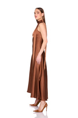satin mock neck with long tie dress