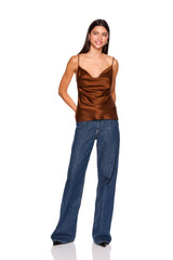 satin cowl string top