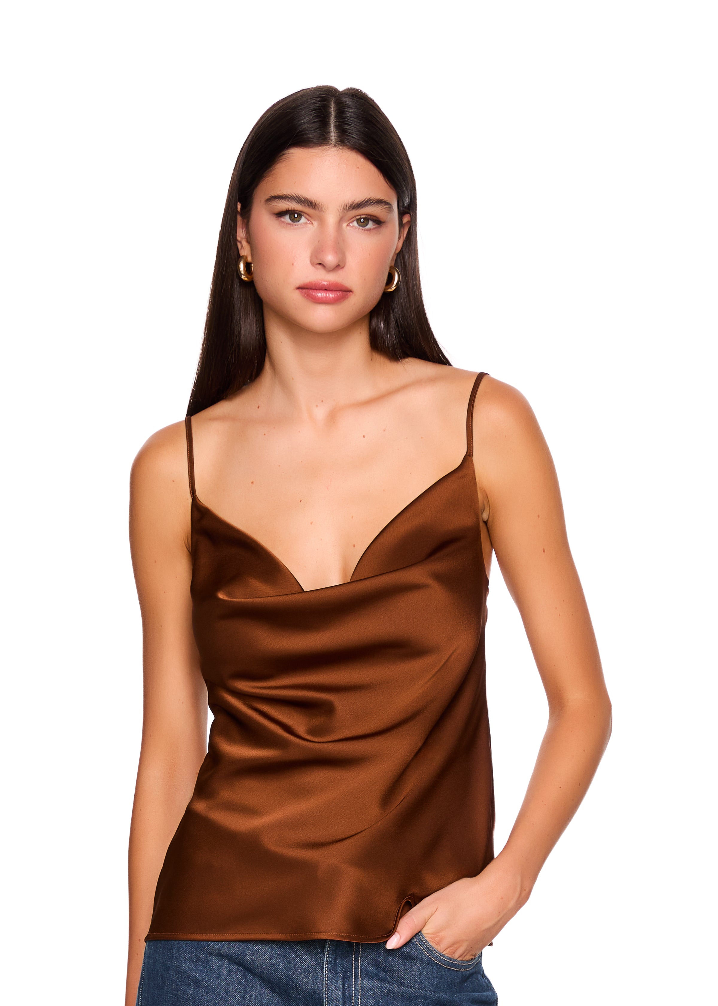satin cowl string top