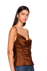 satin cowl string top
