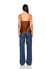 satin cowl string top