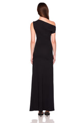 one shoulder gathered slit front dress