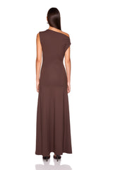one shoulder gathered slit front dress