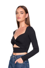 twisted front long sleeve top