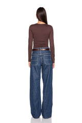 v neck gathered long sleeve