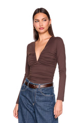 v neck gathered long sleeve