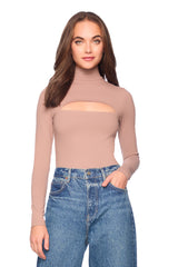 slit front mock neck long sleeve top