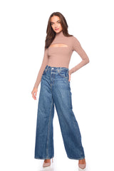 slit front mock neck long sleeve top