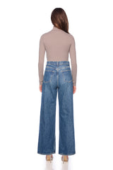 slit front mock neck long sleeve top