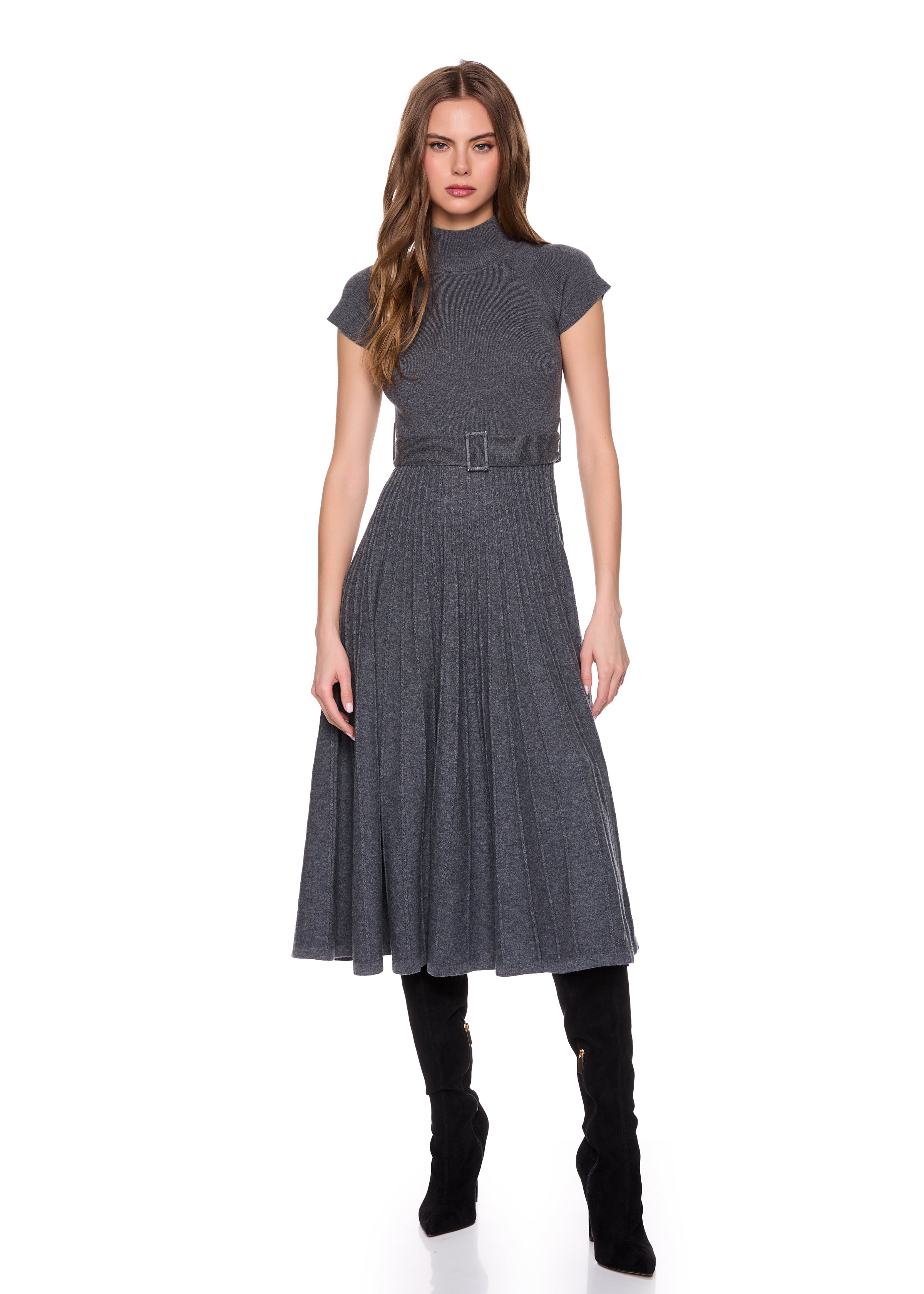 mock neck short sleeve sweater dress