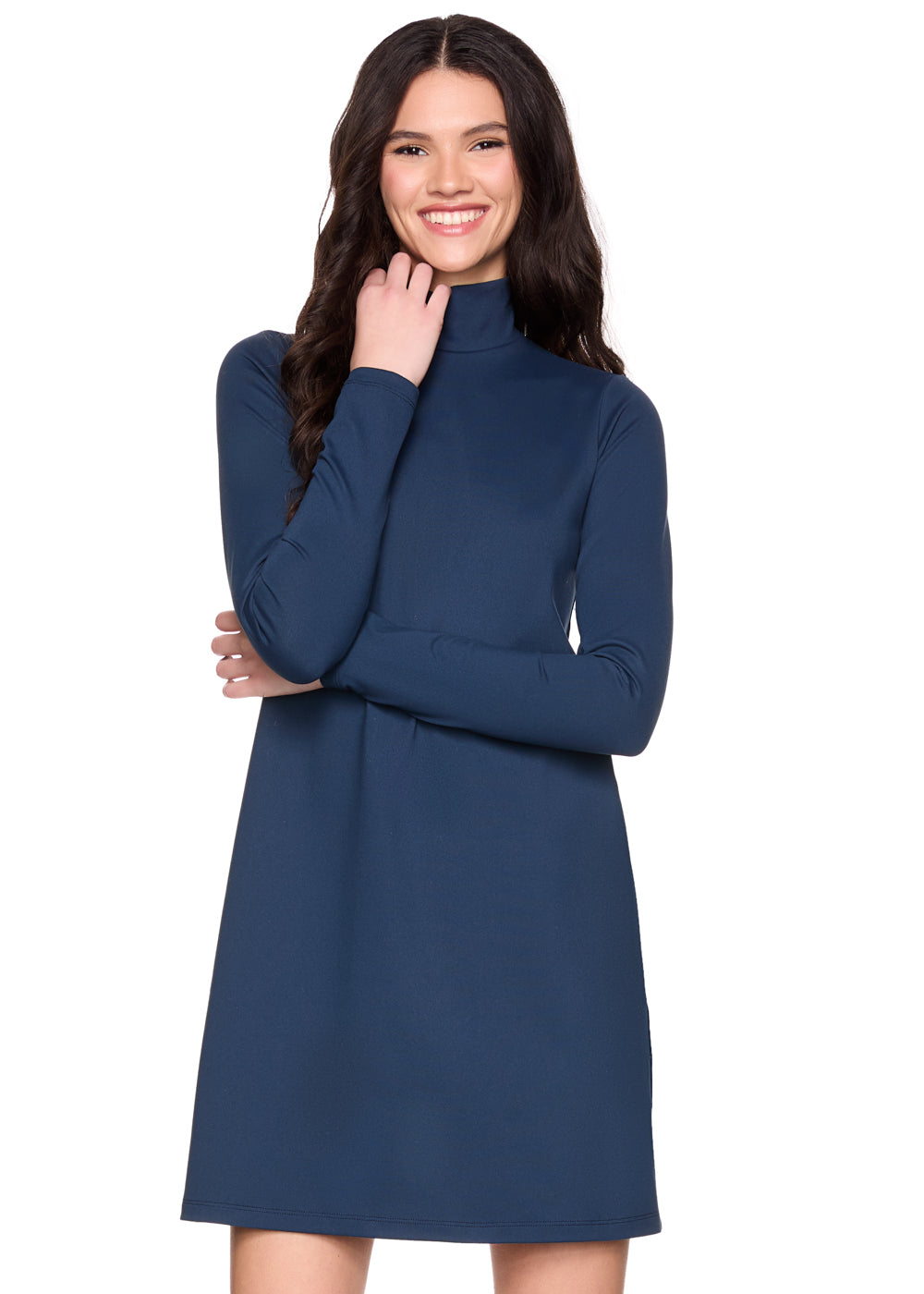 mock neck long sleeve shift dress