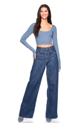 scoop front long sleeve top with thumbholes