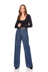 scoop front long sleeve top with thumbholes