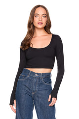 scoop front long sleeve top with thumbholes