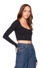 scoop front long sleeve top with thumbholes