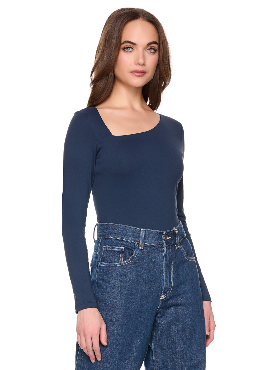 diagonal front long sleeve top