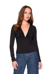 v wire center gathered long sleeve top