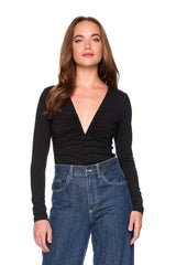 v wire center gathered long sleeve top