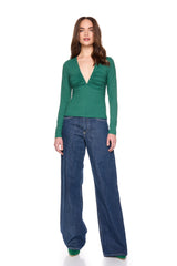 v wire center gathered long sleeve top