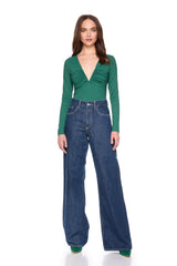 v wire center gathered long sleeve top