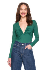 v wire center gathered long sleeve top