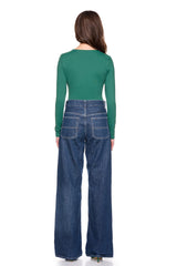 v wire center gathered long sleeve top