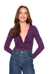 v wire center gathered long sleeve top