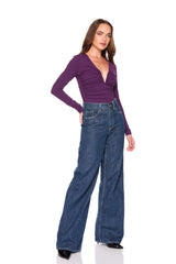 v wire center gathered long sleeve top