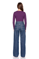 v wire center gathered long sleeve top