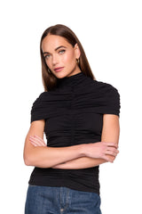 mock neck overlay gathered top