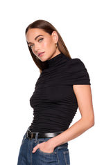 mock neck overlay gathered top