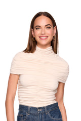 mock neck overlay gathered top