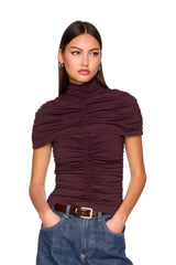 mock neck overlay gathered top